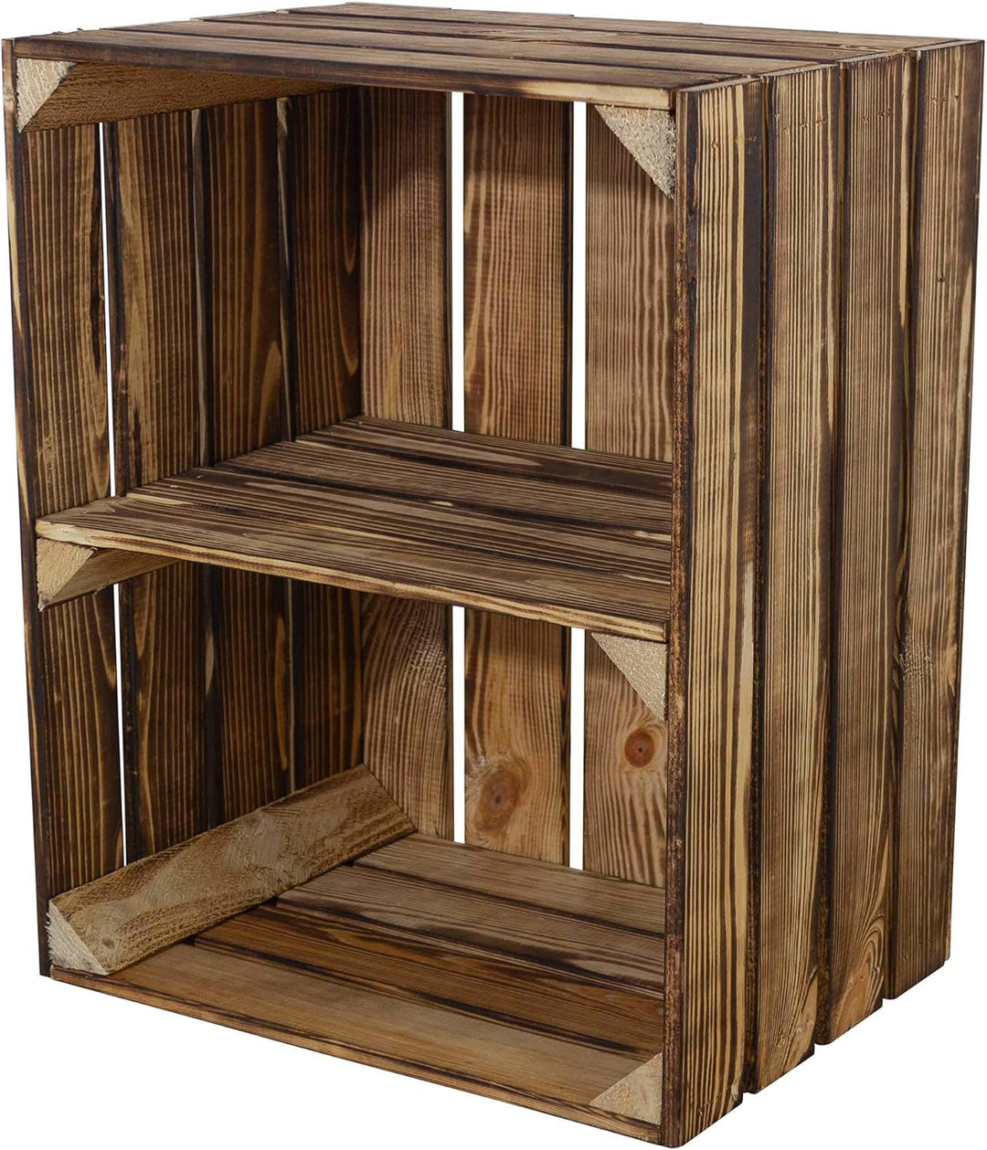 Sparset Obstkisten mit Zwischenbrett – geflammt – Holzkisten als Schuhregal 50x30x40cm Weinkisten Ho