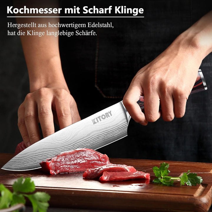 Kitory Kochmesser 20 cm Scharf Klinge, Profi Küchenmesser mit Schutzhülle Chefmesser Deutschem Hochw