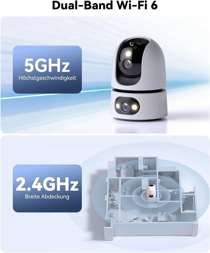 Imou 3K+2K UHD Dual Kameras Überwachungskamera Innen mit Person/Haustiererkennung, 360° PTZ WLAN Ind