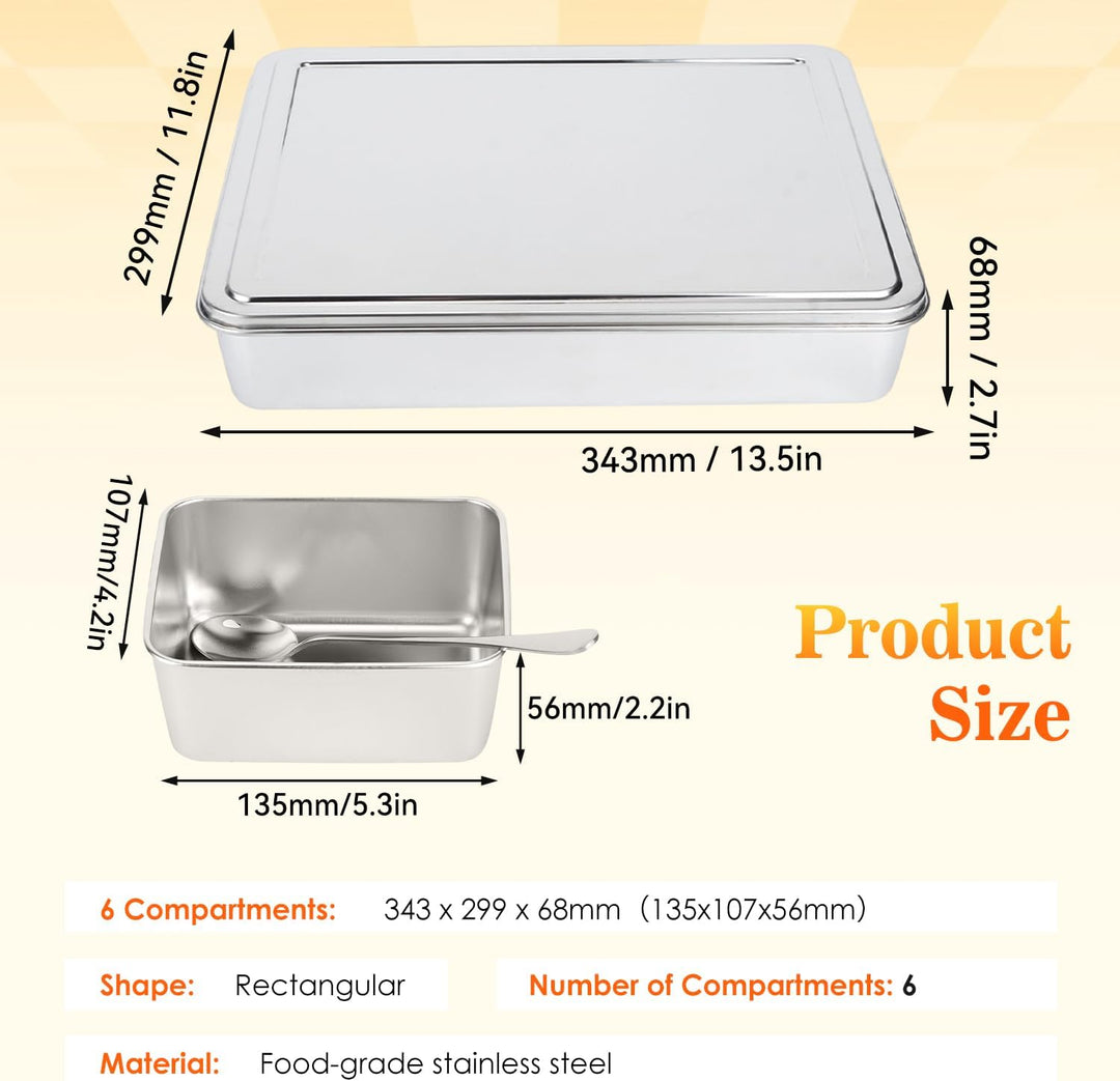 Hapivida Zutatenbehälter Pizza Edelstahl 343 x 299 x 68 mm 6 Gitter Gewürzbox Beilagenbehälter Gewür