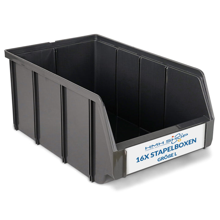 HMH 16x Stapelboxen Grösse L Werkstatt Garage Keller Sichtlagerboxen 335x209x152mm Lagerboxen ANTHRA