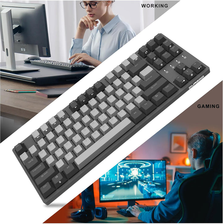 DURGOD K320 Corona White Backlit TKL Mechanical Keyboard | 87 Keys Tenkeyless | USB C Wired | Double