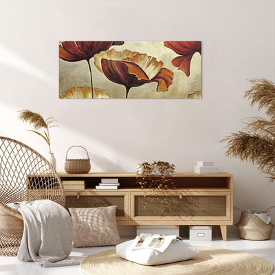 Wandbilder Dekoration Wohnzimmer Mohn Blume Wiese Panorama Bilder auf Leinwand 120x50cm Leinwandbild