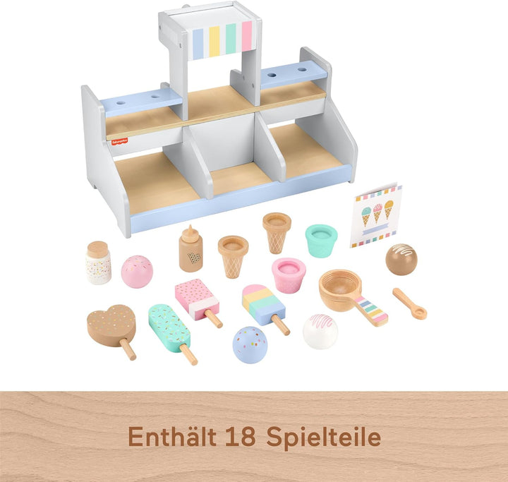 Fisher-Price Eisdielen-Spielset für Kindergartenkinder aus Holz, 18 Holzteile für Rollenspiele ab 3