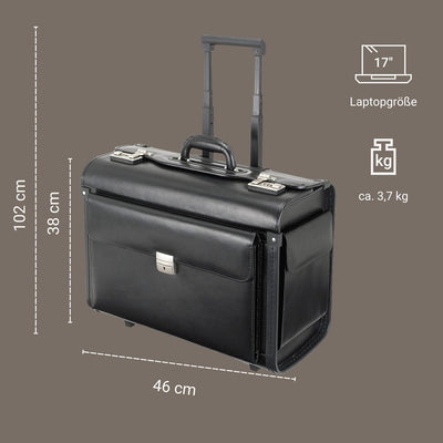 Alassio 92301 - Pilotenkoffer SILVANA, aus Lederimitat, ca. 48 x 39,5 x 23 cm, mit 2 Rollen, schwarz