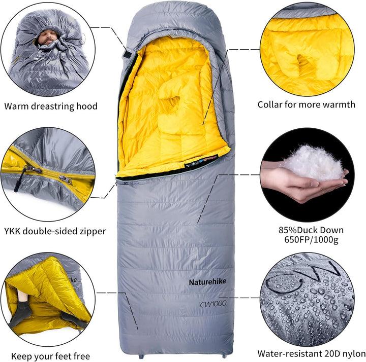 Naturehike CW-Serie RDS Daunenschlafsack,Ultraleichte Tragbare Kompackte Daunen Schlafsack 4 Jahresz