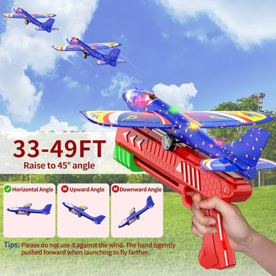 3 Pack Flugzeug Launcher Spielzeug Flugzeugbausätze, 12,6 Zoll LED Schaum Gleiter Flugzeug Katapult,