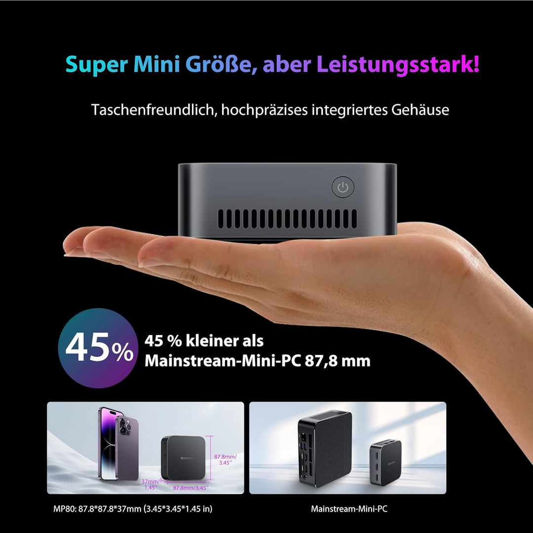 Blackview MP80 Mini PC Intel N97 CPU (bis zu 3,6 GHz) 16GB LPDDR5 RAM 512GB M.2 SSD, Mini Computer W