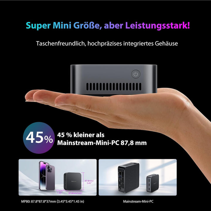 Blackview MP80 Mini PC Intel N97 CPU (bis zu 3,6 GHz) 16GB LPDDR5 RAM 512GB M.2 SSD, Mini Computer W