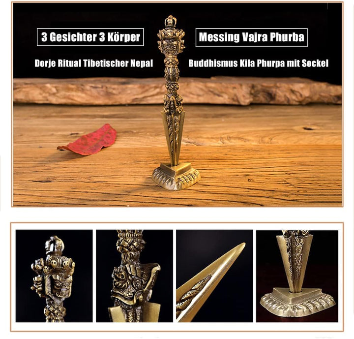 Tibetischen Buddhismus Vajra Phurba, Messing Dorje Phurpa mit Sockel Exorzismus Amulett Maskottchen
