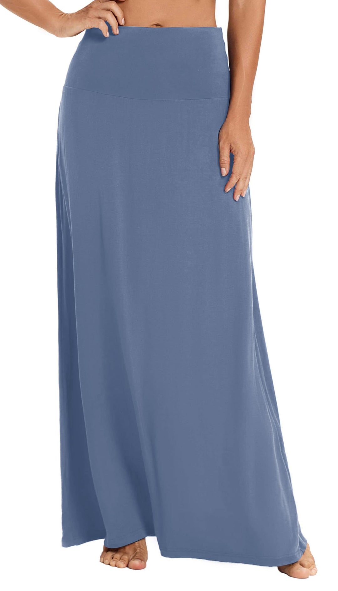 Damen Sommer Hohe Taille Boho Yoga Maxi Rock Elastisch Pull On Lang Röcke S Graublau, S Graublau