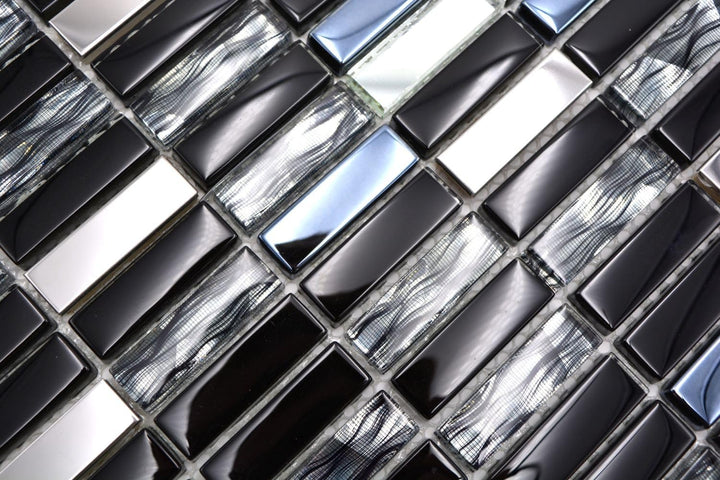 Mosaik Stäbchen Crystal/Edelstahl mix schwarz Glasmosaik Transluzent Transparent 3D, Mosaikstein For