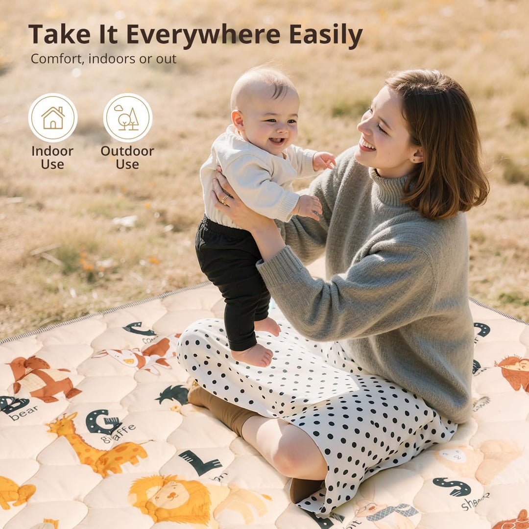 COMOMY Krabbelmatte Baby 127x127 cm, Extra Dicke und Weiche Spielmatte Baby Faltbar, Rutschfeste Sch