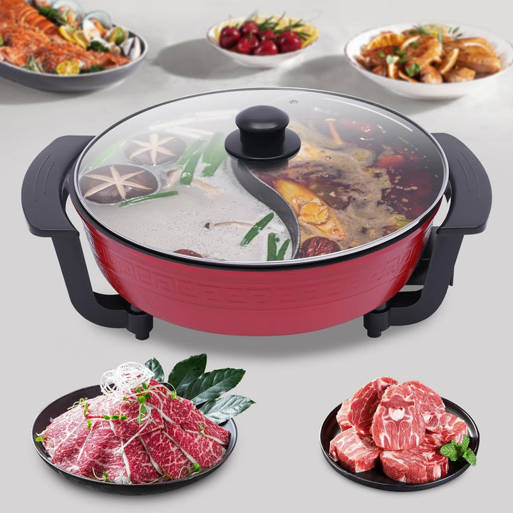 KOLHGNSE 1300W 6L Twin Hot Pot Pot med lock Hotpot Elektrisk 2 delad köksgryta Matlagningsverktyg