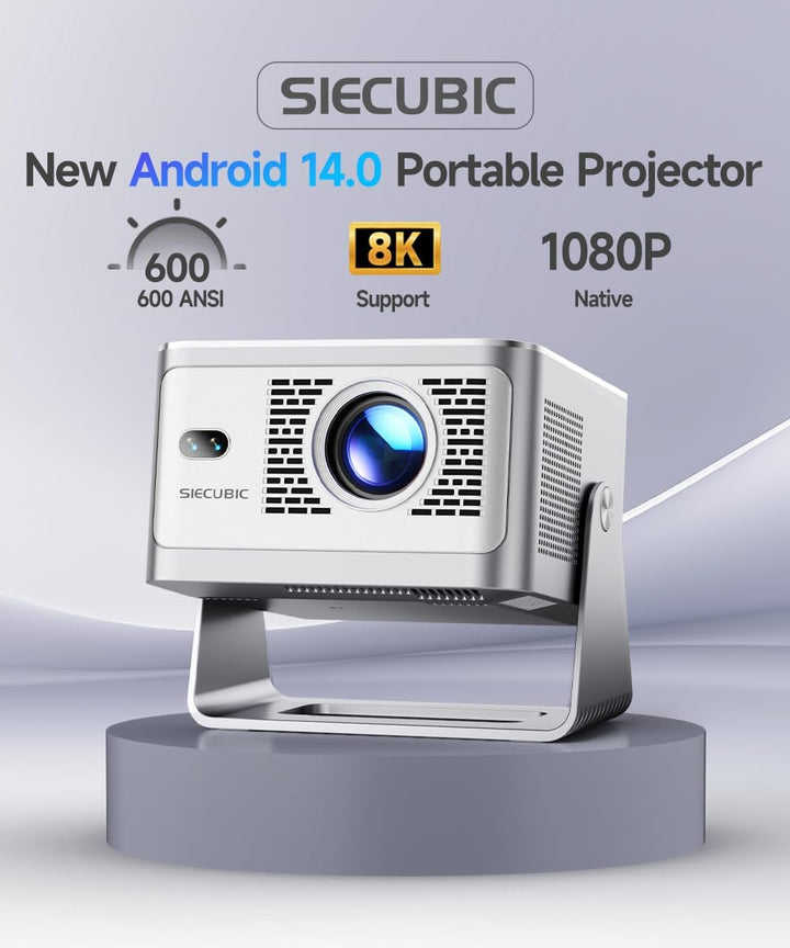 Mini Beamer 4K 8K Unterstützt 1080P Full HD, Android 14 Smart Projektor, WiFi 6 Bluetooth 5.4, Autof