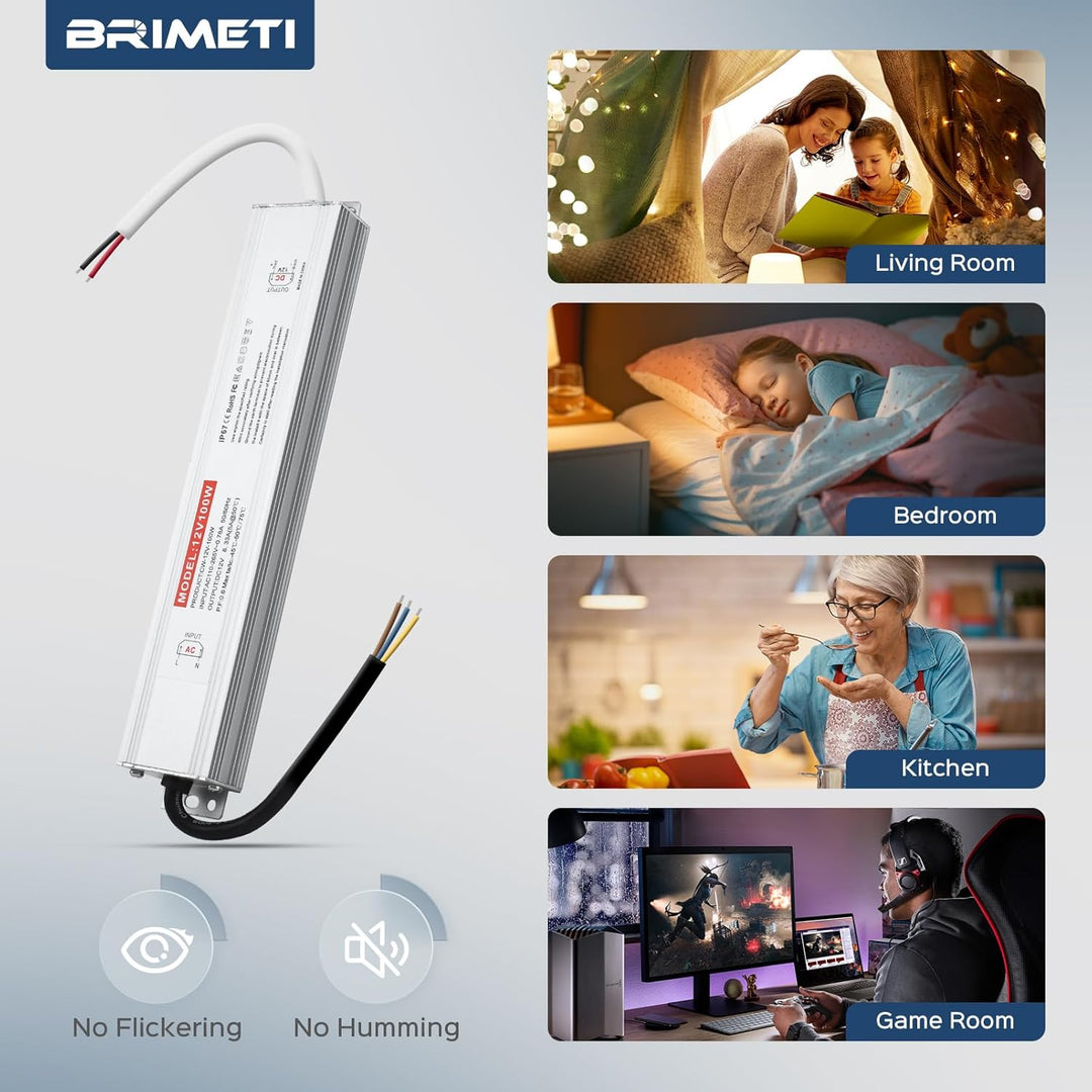 BRIMETI LED Trafo 12V 100W Wasserdicht IP67 LED Treiber Netzteil, Schaltnetzteil LED Transformator 8