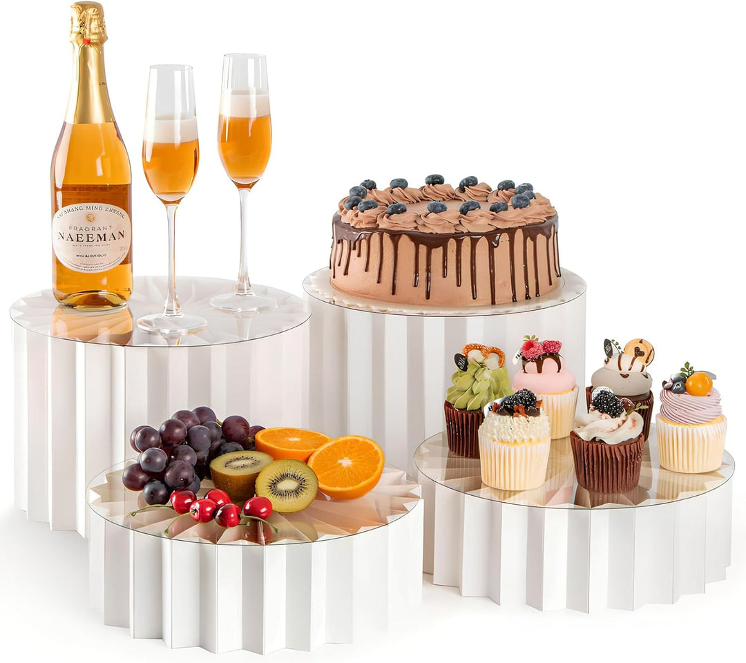 4 Stück Faltbare Buffet Erhöhungen Tortenständer aus Karton Buffet Ständer Weiss Kuchen Display Stän