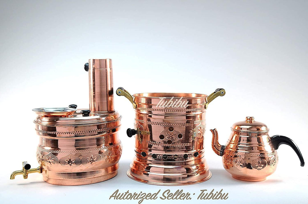 Tubibu Samowar Teekannen-Set, Anthrazit, handgefertigt, echtes Kupfer, Samowar (Kupfer, Lage)