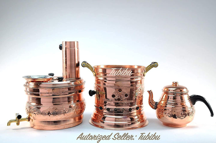 Tubibu Samowar Teekannen-Set, Anthrazit, handgefertigt, echtes Kupfer, Samowar (Kupfer, Lage)