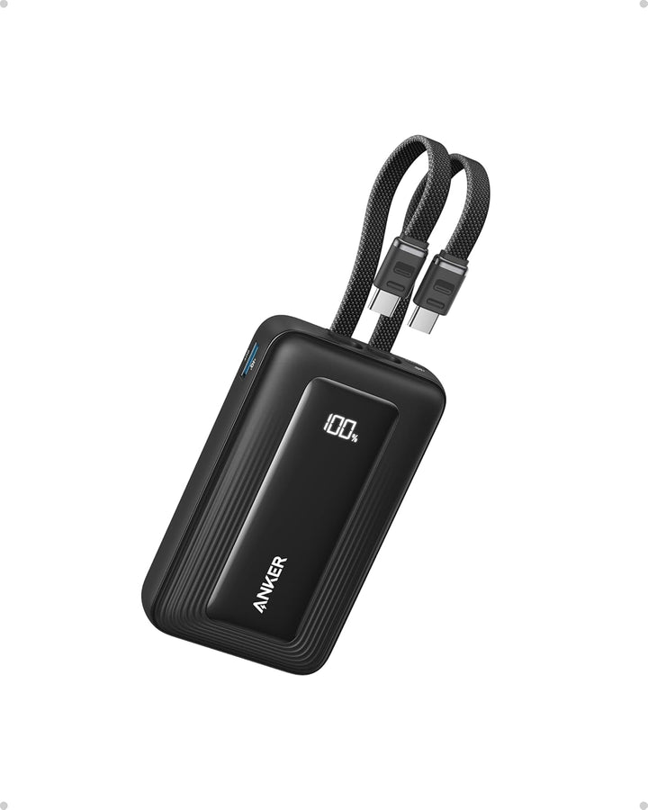 Anker Zolo Power Bank, 10,000 mAh 35 W Max. Portable Fast Charger with Two Integrated USB-C Cables,