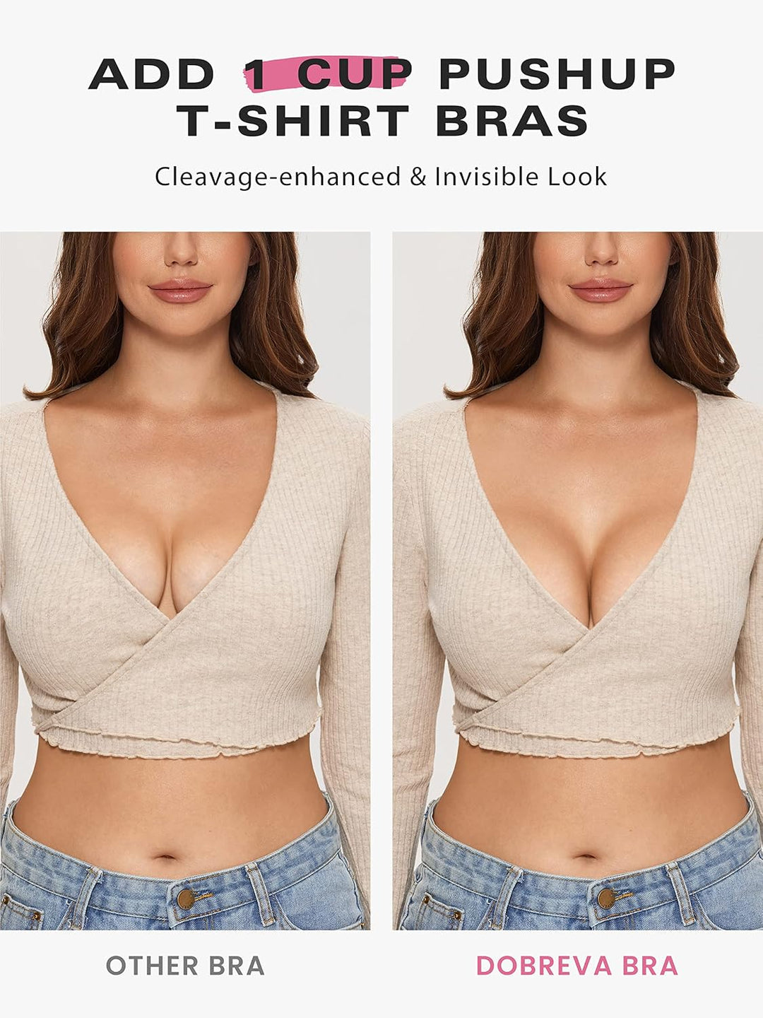 DOBREVA Damen Push up BH ohne Bügel | Gepolstert Bustier, Soft T Shirt BHs, Nahtlose für Sleep 80B B