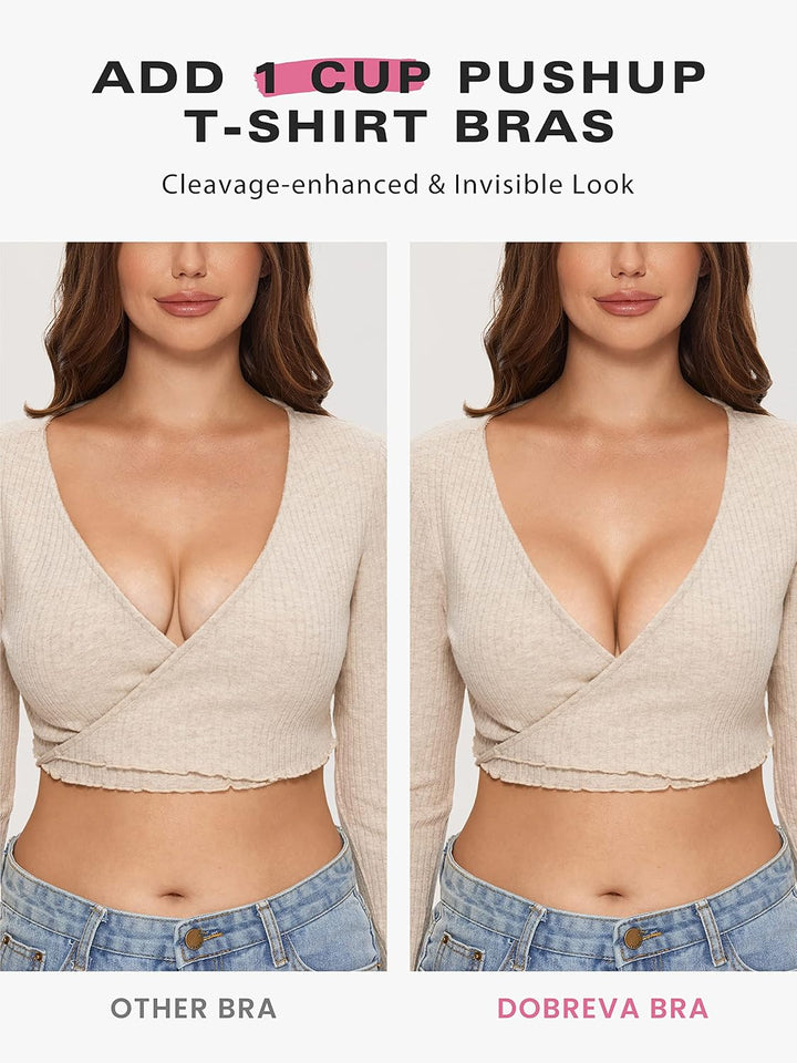 DOBREVA Damen Push up BH ohne Bügel | Gepolstert Bustier, Soft T Shirt BHs, Nahtlose für Sleep 80B B