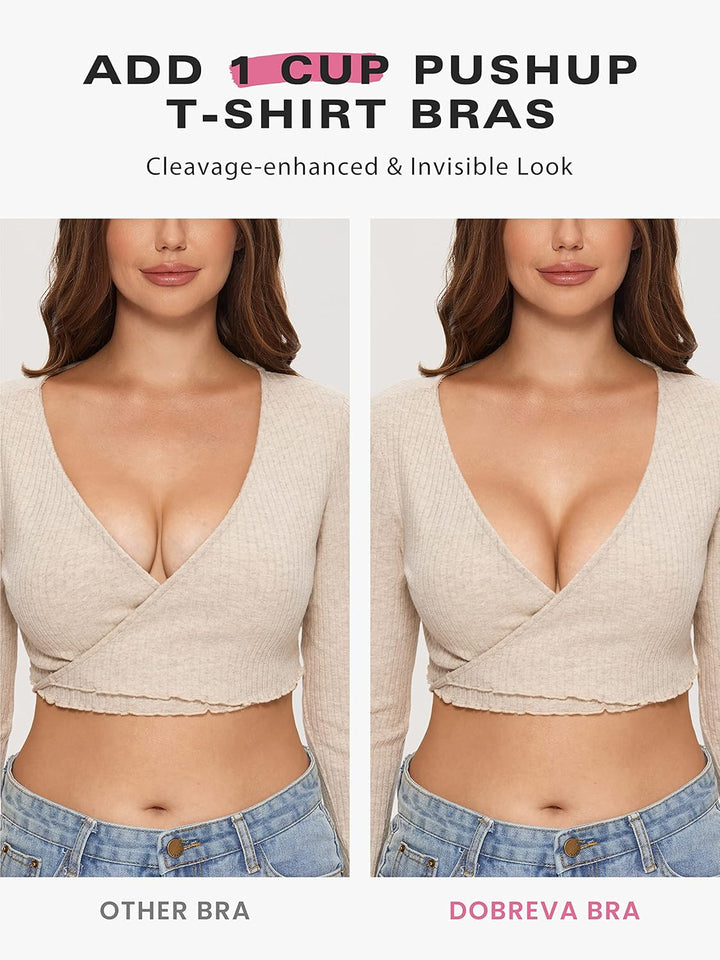 DOBREVA BH Damen ohne Bügel Push Up BHS Soft T Shirt Gepolstert Bustier Nahtlose Sleep 85A Blush Bei