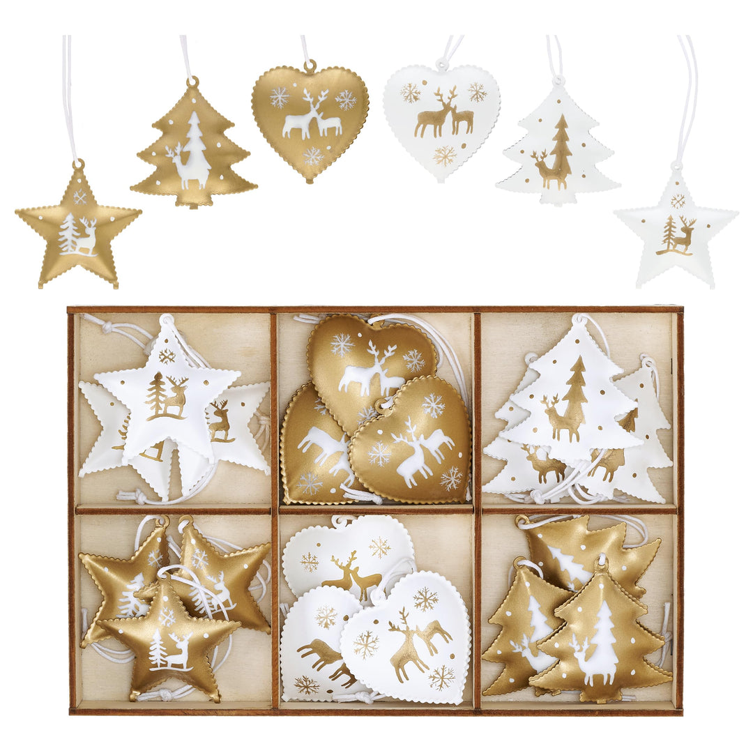 Valery Madelyn 18 Stück eleganter Weihnachtsbaumschmuck in Weiss und Gold, hängende Weihnachtsanhäng