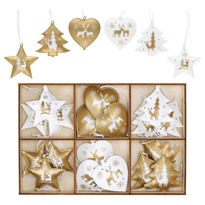 Valery Madelyn 18 Stück eleganter Weihnachtsbaumschmuck in Weiss und Gold, hängende Weihnachtsanhäng