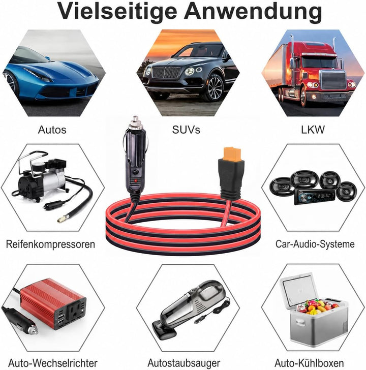 XT60 Auto Ladekabel kompatibel mit ECOFLOW Powerstation, Zigarettenanzünderstecker auf XT60 Buchse,