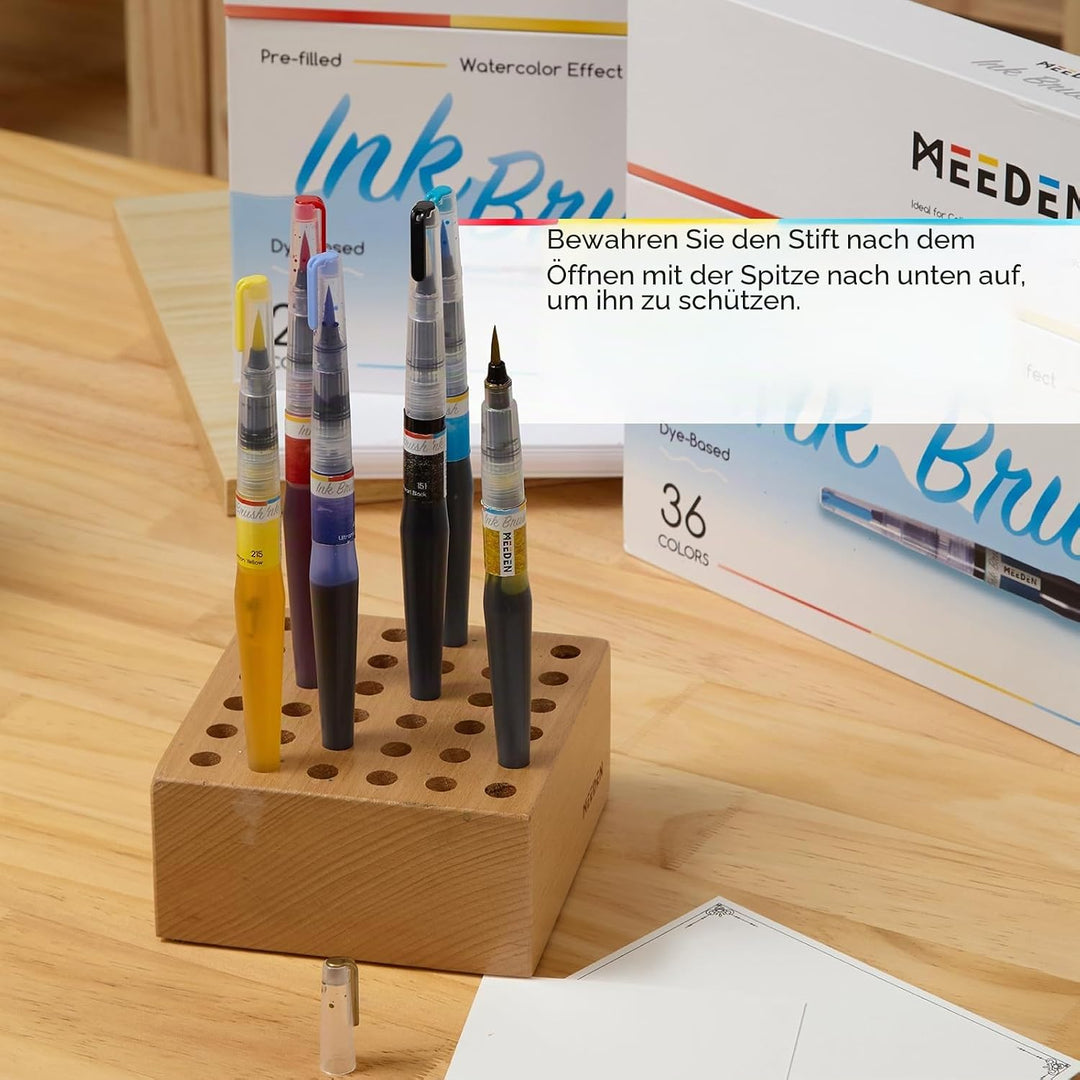 MEEDEN Dye Aquarellpinsel Set mit Tinte: 36 farbstoffbasierte Tinte im Pinselstift mit 24 Grundfarbe