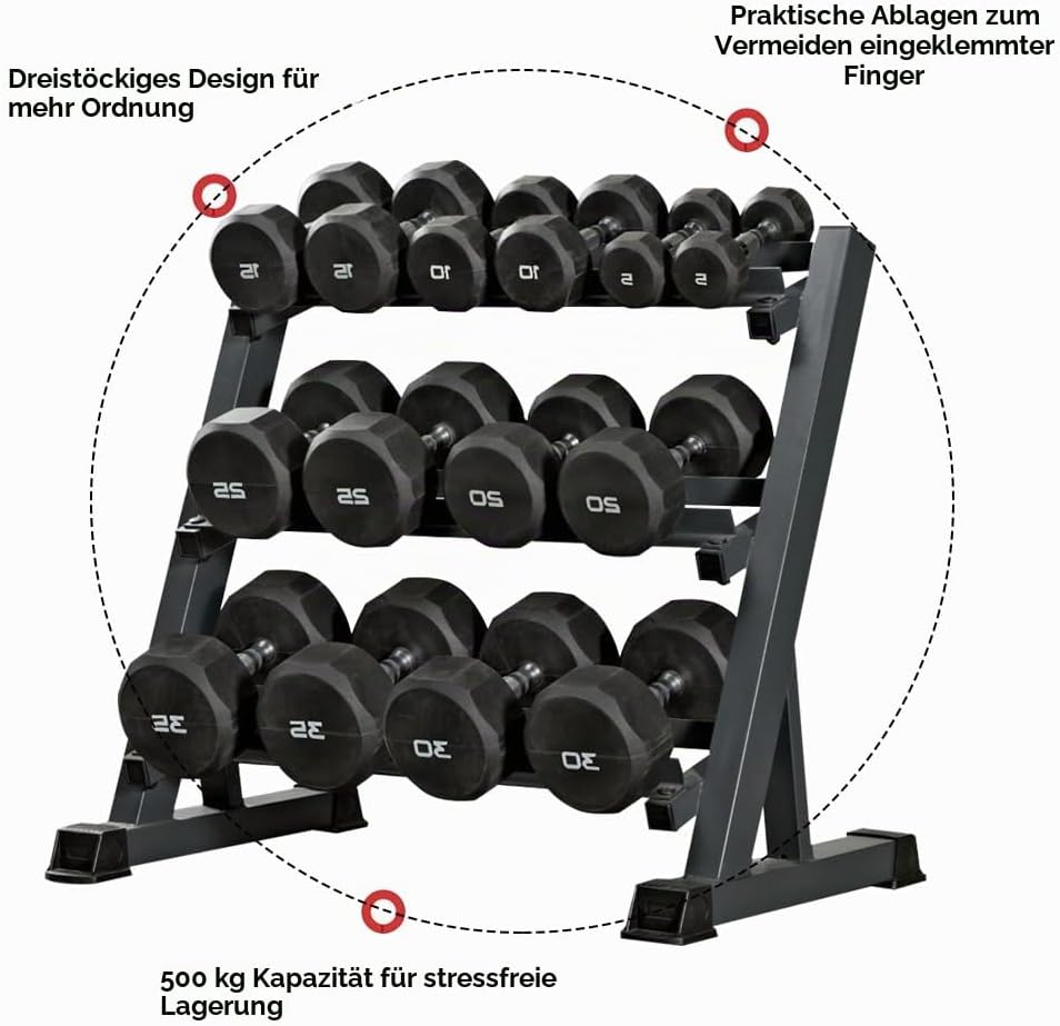 Zlinke Hantelständer Kurzhantelablage, 3 Regale Dumbbell Rack Multilevel Weight Storage Organizer 45