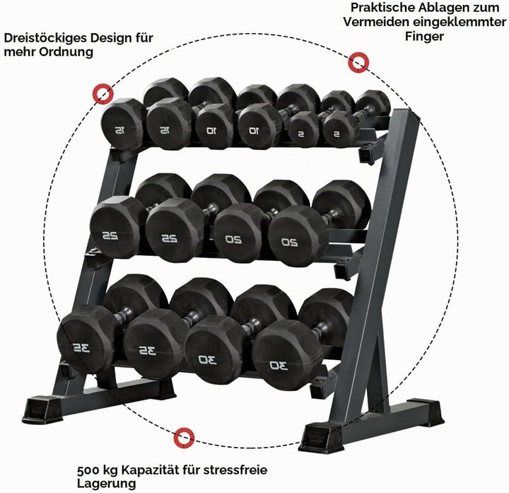 Zlinke Hantelständer Kurzhantelablage, 3 Regale Dumbbell Rack Multilevel Weight Storage Organizer 45