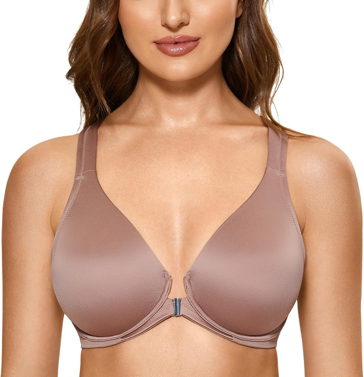 DELIMIRA Damen BH mit Vorderverschluss Seamless Bügel BHS Grosse Brüste Vollschalen Racerback Ungefü