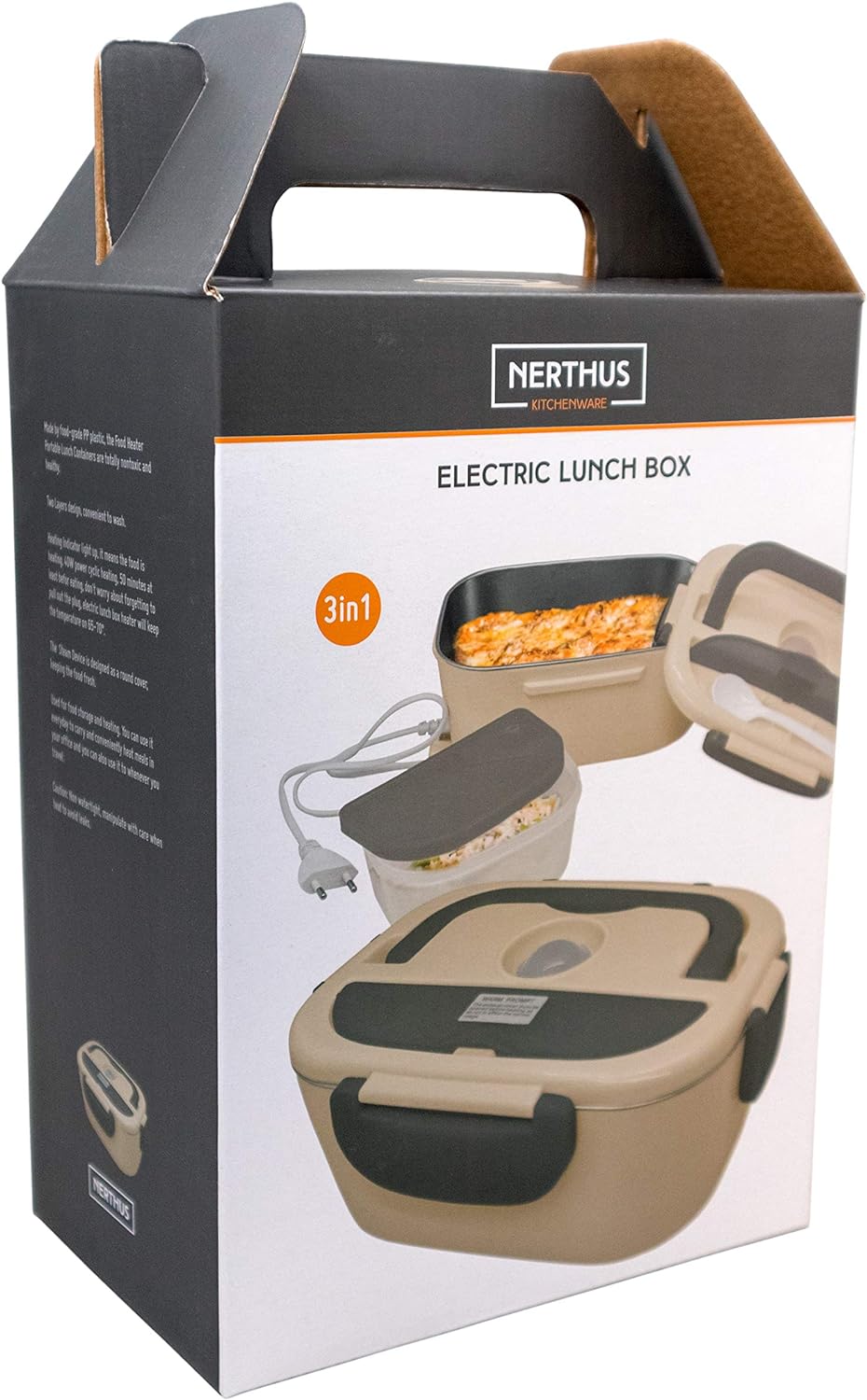 NERTHUS Lunch Box Elektrische Lunchbox mit Hauptfach Edelstahl 18/8 Grau 450 ml - 60 ml FIH 730