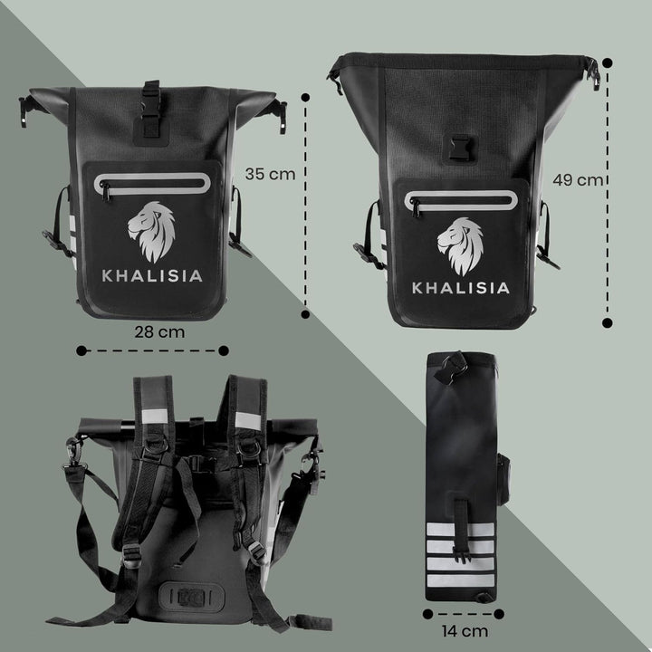 KHALISIA Fahrrad Rucksack Gepäcktasche | wasserdichte Fahrrad-Tasche mit Rucksackfunktion 3 in 1 | i
