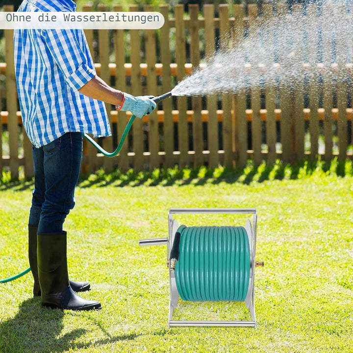 Edelstahl Schlauchtrommel Gartenschlauch Trommel, Handbuch Schlauchrolle Schlauchwagen Wasserschlauc