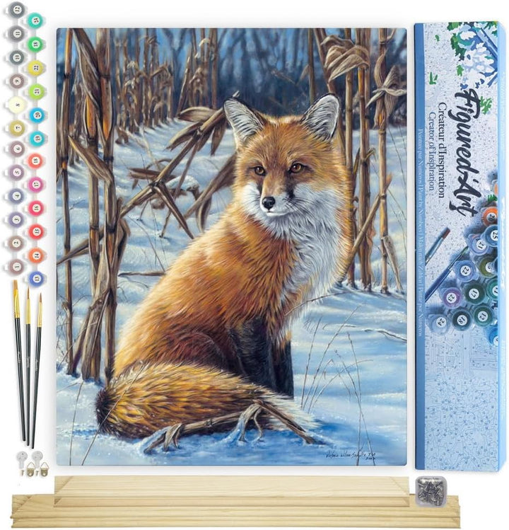 Figured'Art Malen Nach Zahlen Erwachsene Mit Rahmen Fuchs im Schnee - Paint by Numbers Basteln DIY B