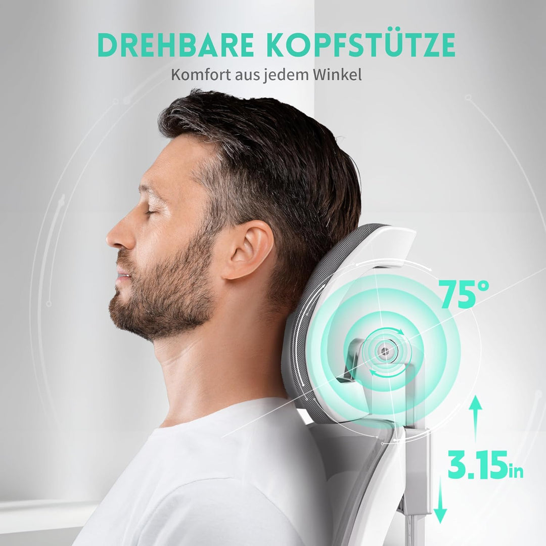 Bürostuhl Ergonomisch, S-förmiger Schreibtischstuhl mit Verstellbaren Armlehnen, Ergonomischer Büros