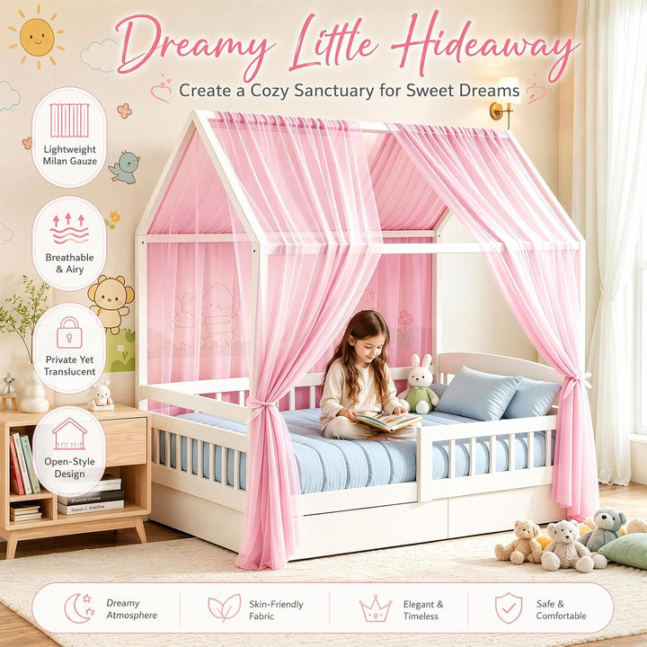 Hausbett Himmel, Betthimmel Hausbett, Stoffhimmel für Hausbetten Mädchen Jungen Baldachin, Handgemac
