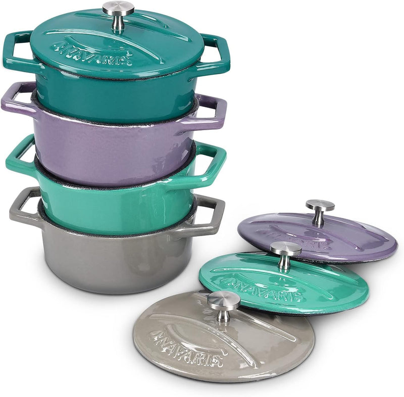 Navaris Mini Cocotte Topf Set - 4x Bratentopf klein mit Deckel - Bräter gusseisen ofenfest - Braeter