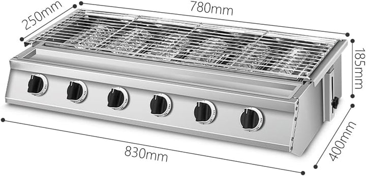 6 burner BBQ grill Outdoor Smokeless LPG Gas grill Stainless Steel Glass Shield Net Size 78cm*25cm A