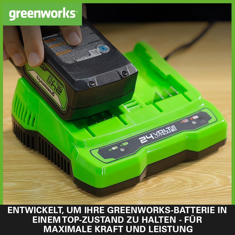 Greenworks 24V 4A Doppellader Akku Ladegerät - 24V Ladegerät für Garten- und Elektrowerkzeuge, lädt