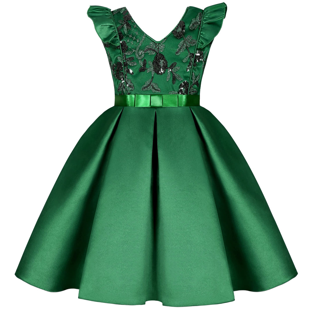 BUNNY LULU Mädchen Kleid mit schräger Schulter, Brautjungfer, Hochzeit, Prinzessin, Kinder, Schleife