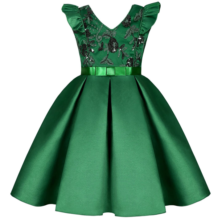 BUNNY LULU Mädchen Kleid mit schräger Schulter, Brautjungfer, Hochzeit, Prinzessin, Kinder, Schleife