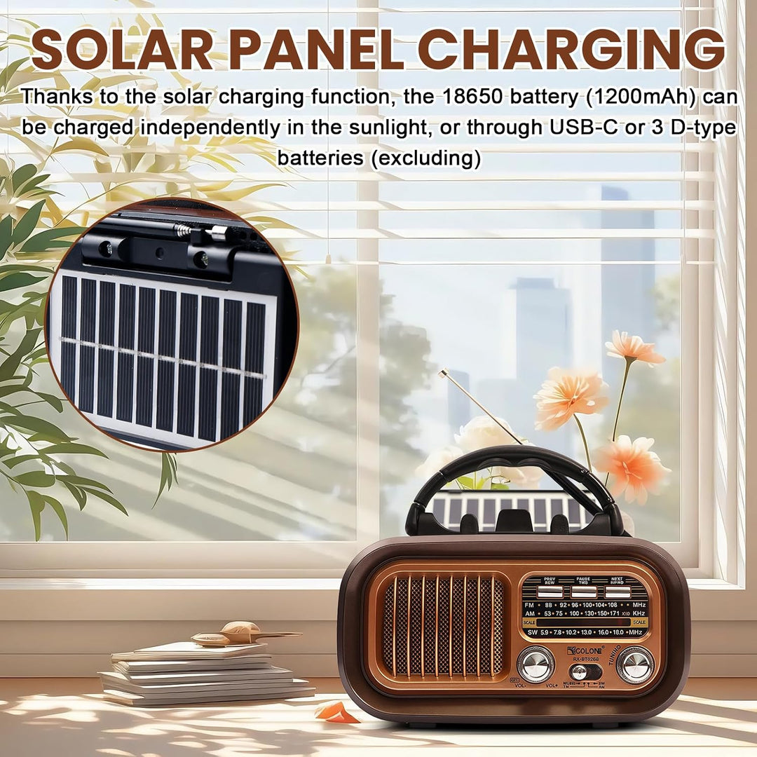 Retro Radio mit Bluetooth: AM/FM/SW Radio, Nostalgie Ra dio mit Solarladefunktion + 5W-Lautsprecher,