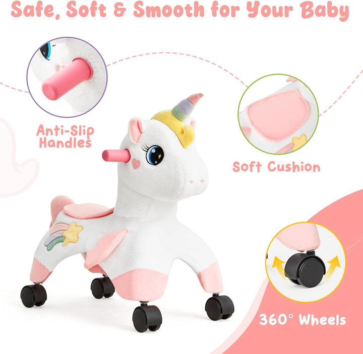 FUNLIO Einhorn Rutschauto ab 1 Jahr mit 360°-Rädern, Niedlich Baby Rutschauto, Entwickelt zur Förder