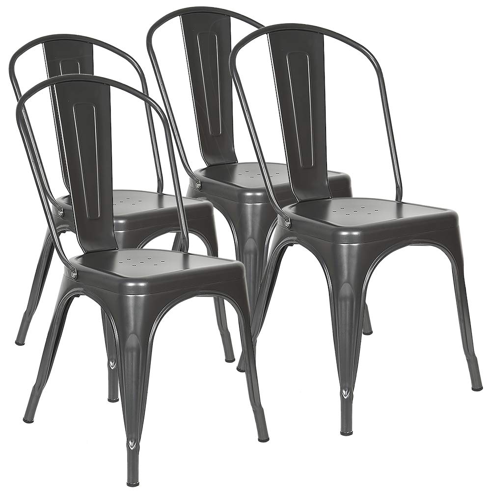 YJIIJY 4er Set Metall Esszimmerstuhl Stapelbarer Stuhl im Industriestil für Bar/Kaffee/Restaurant (g
