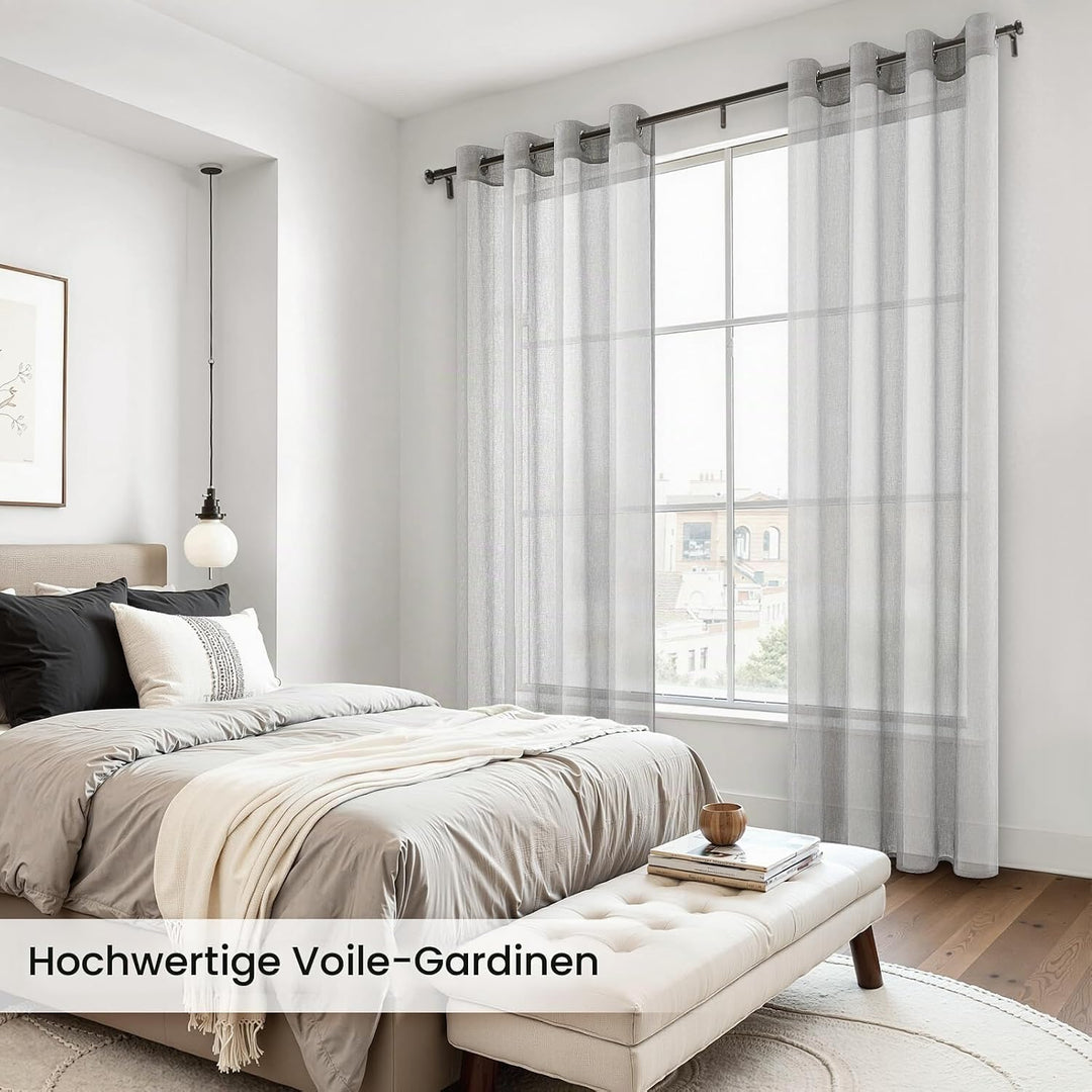 MRTREES Voile Gardinen Vorhang halbtransparent kurz mit Ösen in Leinenoptik Stores Gardinen Schals f