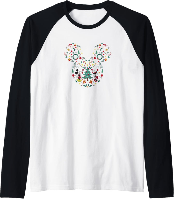 Disney Mickey & Minnie Weihnachten Collage Art Fill Raglan